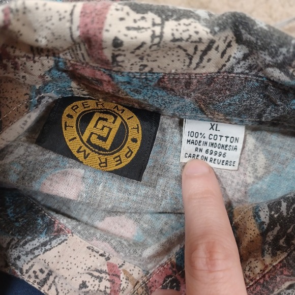 Permit Vintage Novelty Crazy Print Retro Dress Shirt Short Sleeve Cotton Mens XL - Picture 2 of 6